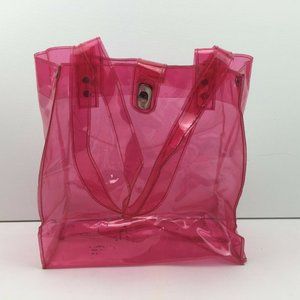 Childs Sassy Pink Clear Vinyl Small Tote Bag Purse Beach Park School Lunch